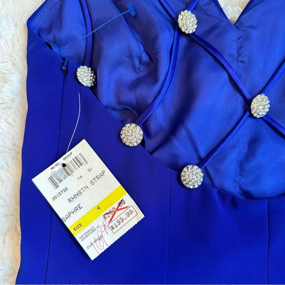 Vintage NITELINE Della Rougogali Sapphire Rhinestone Strap Open Back Mid Dress 4 - Picture 4 of 12